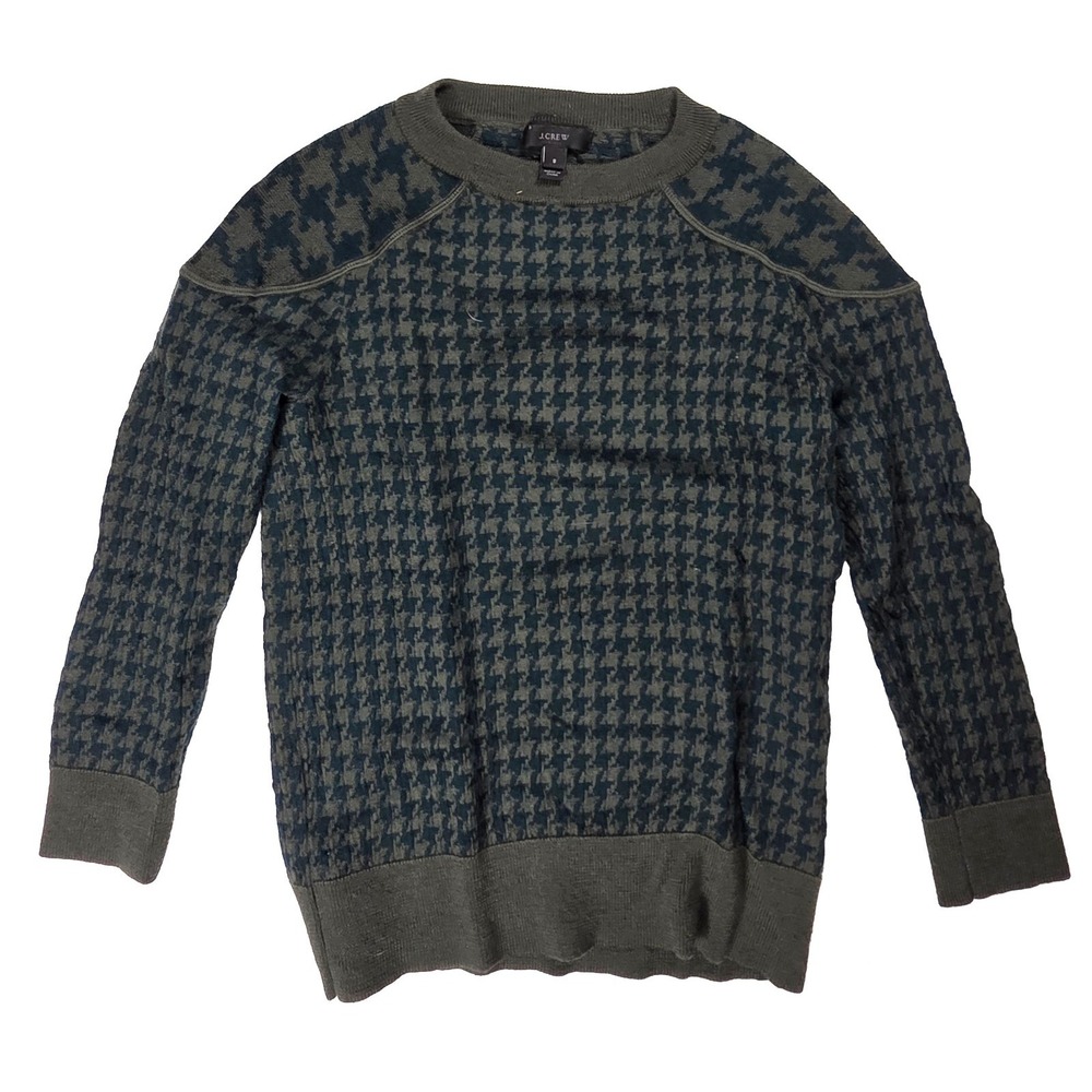 J.Crew Green Blue Houndstooth Wool Sweater Women's Size Small